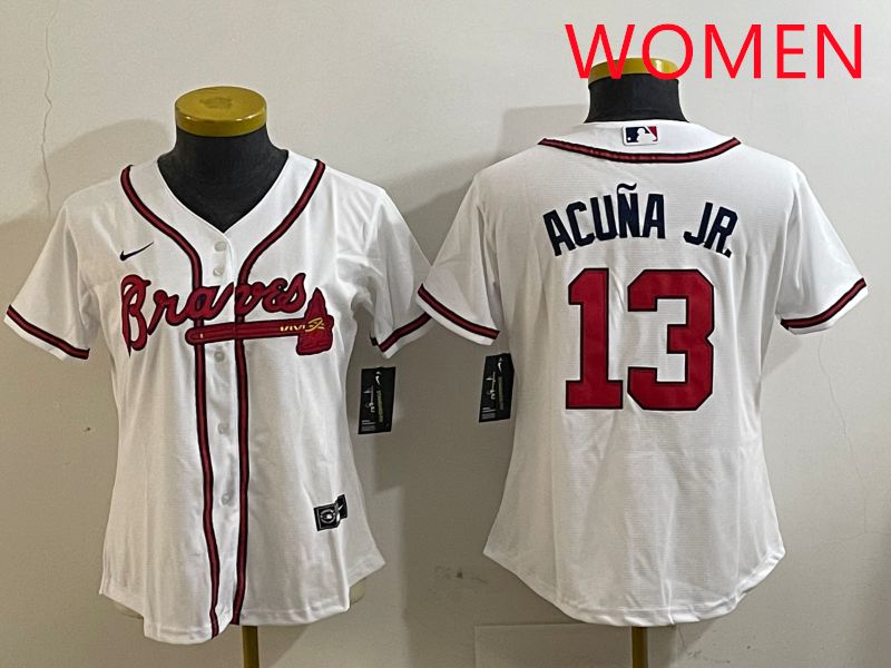 Women Atlanta Braves #13 Acuna jr White Game 2025 Nike MLB Jersey style 3